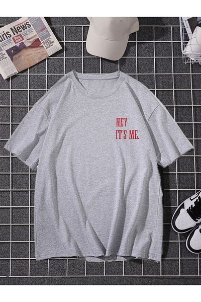 Pasage Μπλουζάκι Oversize Hey It's Me με στάμπα γκρι