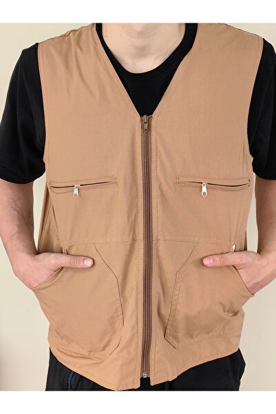 DERİNMAVİTASARIM Yazlık-İlkbaharlık 4 Fermuarlı 2 Yandan Cepli Avcı-iş Yeleği
