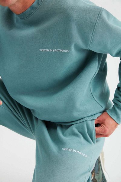 GRIMELANGE Marshall Men's Cotton Fleece Inside Embroidered Relaxed Green Tracksuit Set