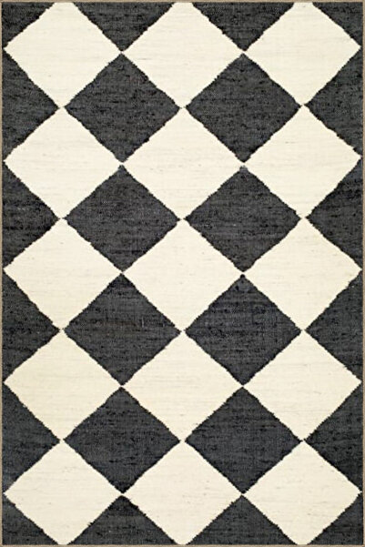 Rugs Modern Halı Siyah Krem Baklavalı Geometrik Dokuma Taban Yıkanabilir Halı...