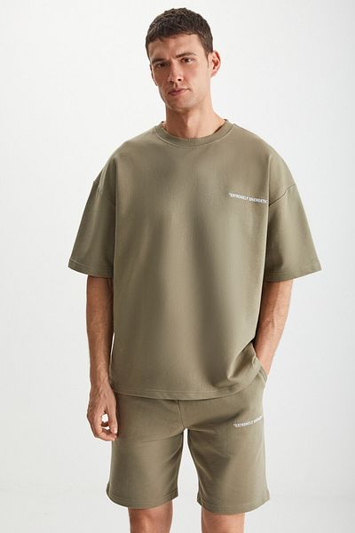 GRIMELANGE 2-teiliges Herren-Set „Colombia“ – bequemes, mit Text besticktes Khaki-Trainingsanzug-Set