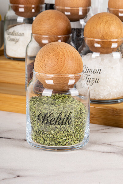 DNS HOME 9-Piece Glass Spice Rack Set with Transparent Label - with Wooden Ball and Stand, 300 ml Storage Jar