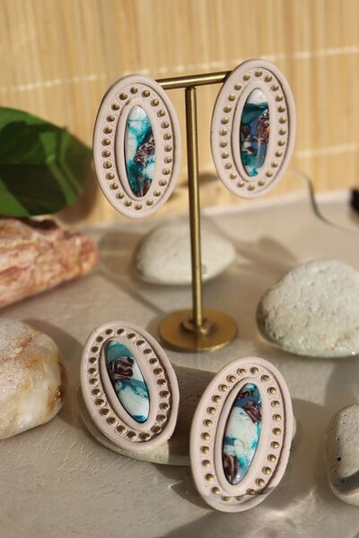 Gizy Store Polimer Kil El Yapımı Katlı Krem Mavi Kadın Küpe