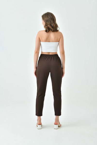 ubmbutik Lycra Stretchy Crepe Fabric - Women's Trousers, Back Elastic Waist and Front Straight Belt