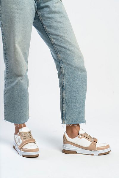 NİŞANTAŞI SHOES Manny White Beige Thick Sole Lace Up Women's Sports Shoes