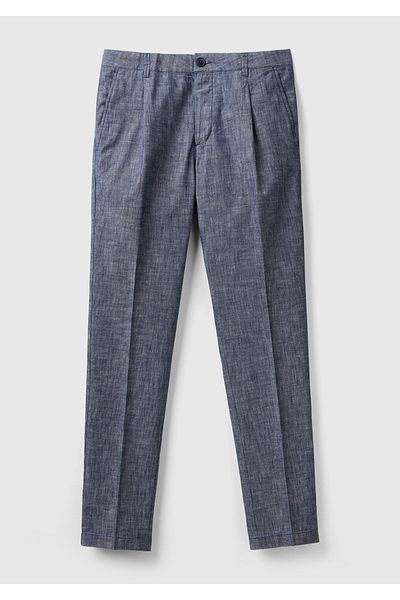 United Colors of Benetton Men's Indigo 100% Cotton Front Pleated 4 Pocket Belt Hole Pants