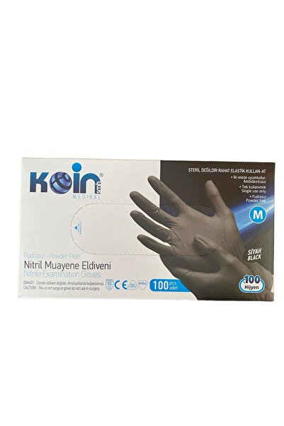 KOİNSMH SİYAH PUDRASIZ NİTRİL ÇOK AMAÇLI MUAYENE TEMİZLİK ELDİVENİ MEDİUM 100 LÜ KOİN