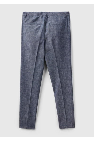 United Colors of Benetton Ανδρικό παντελόνι Indigo 100% βαμβακερό μπροστινό πλισέ 4 τσέπες με τρύπα ζώνης