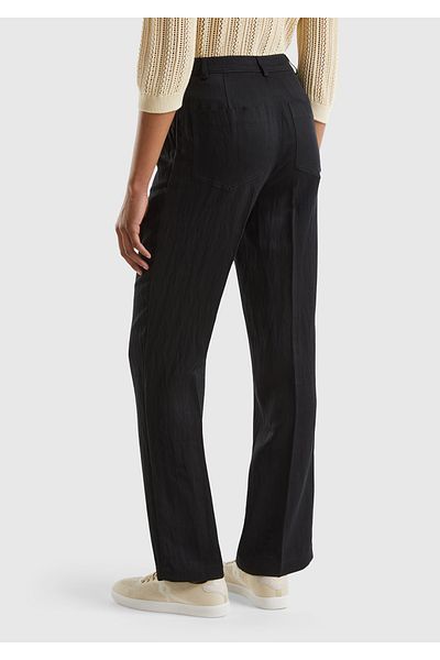 United Colors of Benetton Women's Black Lyocell Blended Double Pleated Belt Hole Pants