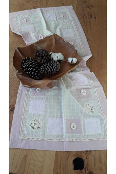 Bohemian Buldan Pembe El Işi Patchwork Dantelli Naturel Runner