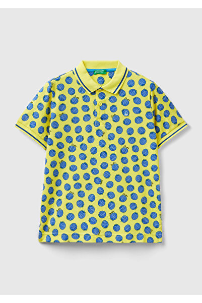 United Colors of Benetton Μπλουζάκι Polo για αγόρι - Κίτρινο-Μπλε με τυπωμένο...