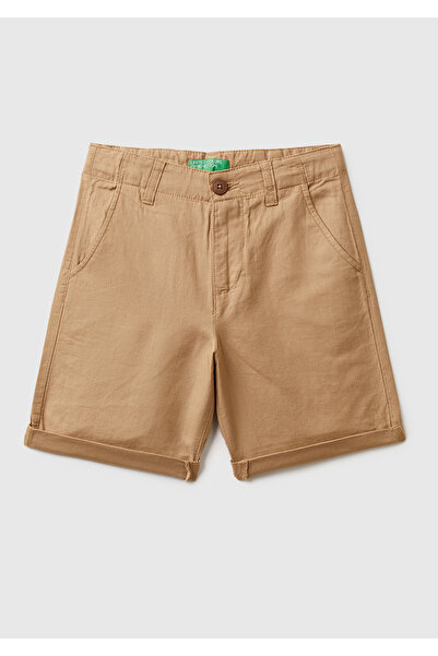 United Colors of Benetton Pantaloni scurți din amestec de in maro deschis pen...