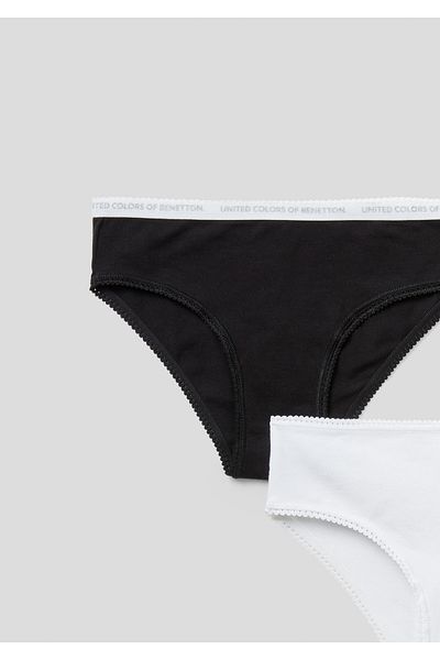 United Colors of Benetton Kız Çocuk Siyah-Beyaz Benetton Logolu 2li Slip