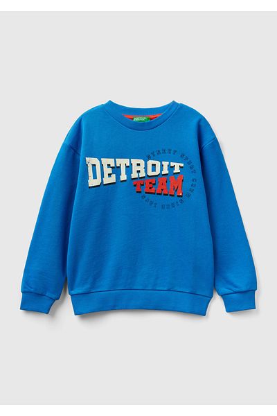 United Colors of Benetton Boy's Saks Blue City Printed Crew Neck Sweatshirt