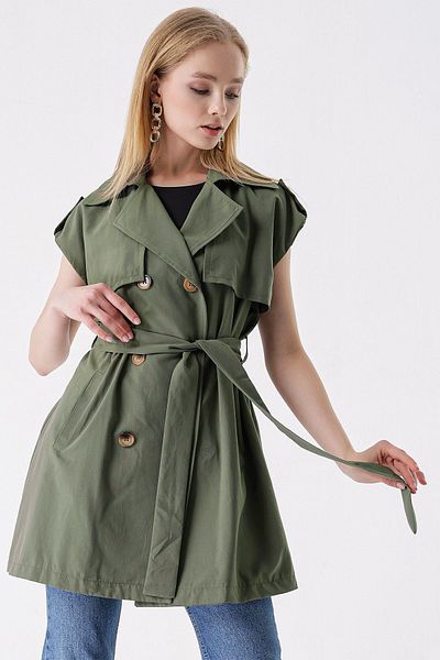 HAKKE Camel Waist Belted Double Pocket TRENCH COAT