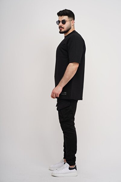 Est Estola Чоловічий оверсайз базовий футболка з кишенями, 100% бавовна, щільна тканина, комір-стійка