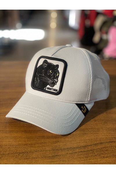 hamze White Panther Mesh Gorin Bros Trucker Cap Hat