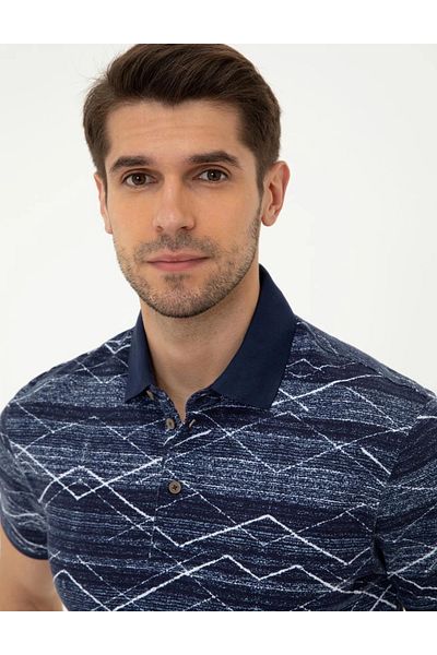 Pierre Cardin Μπλουζάκι με πέτο πουκάμισο Navy Blue Slim Fit