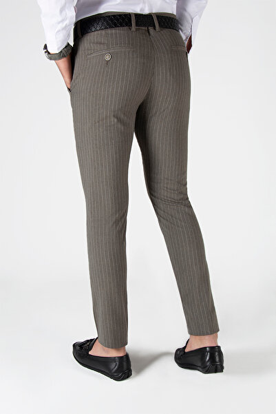 Terapi Men Açık Kahve Çizgili Slim Fit Pamuklu İtalyan Kesim Pantolon