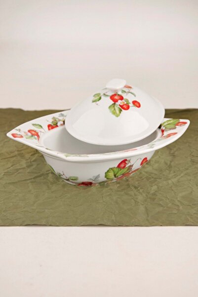 Bursa Porselen Dekor Oval Porcelain Butter Bowl - With Strawberry Lid