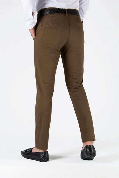 ADEGO Italian Cut Slim Fit Brown Cotton Trousers