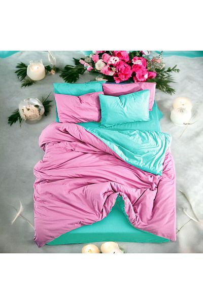 MAJESTE Double-Sided Use Combination/Ranforce Double Duvet Cover Set-4 Pillowcases-Pink/Mint