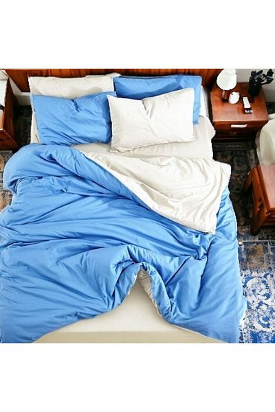 MAJESTE Double Sided Use Combination/Ranforce Single Duvet Cover Set-2 Pillowcases-Blue/Cream