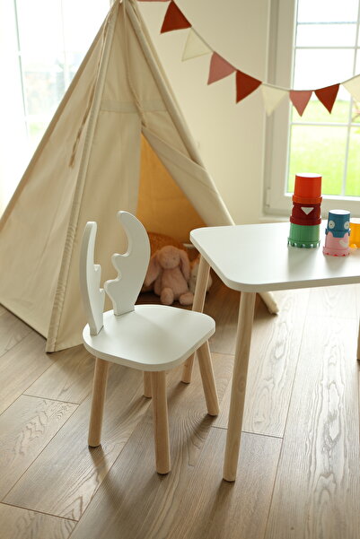 The Mimar The White Deer 1 Masa 1 Sandalye (Geyik Çocuk Montessori Çalışma Ma...