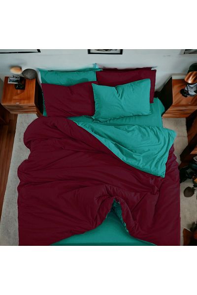 MAJESTE Double-Sided Use Combination/Ranforce Double Duvet Cover Set-4 Pillowcases-Burgundy/Mint