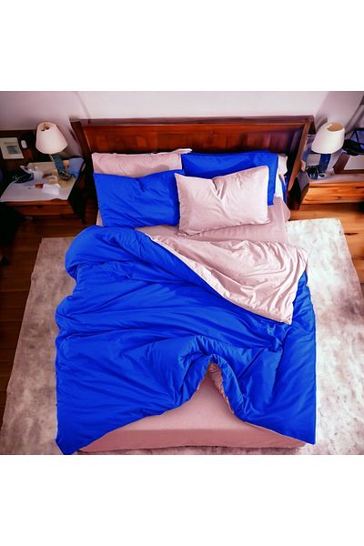 MAJESTE Double-Sided Use Combination/Ranforce Double Duvet Cover Set-4 Pillowcases-Sax Blue/Powder