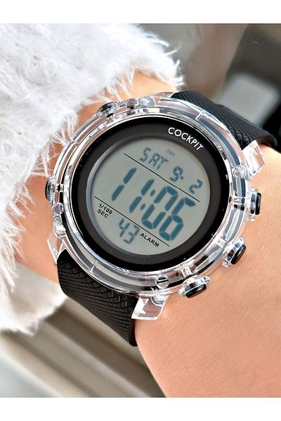 Cockpit Digital Women's Wristwatch with Silicone Strap 5 ATM Waterproof Alarm and Luminous Stopwatch
