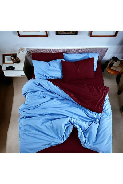 MAJESTE Double-Sided Use Combination/Ranforce Double Duvet Cover Set-4 Pillowcases-Blue/Claret Red