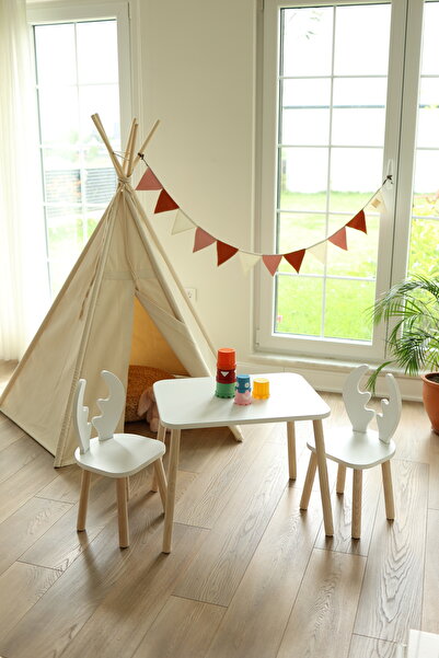 The White Deer 1 Masa 2 Sandalye (Geyik Çocuk Montessori Çalışma Masa Sandalyesi)
