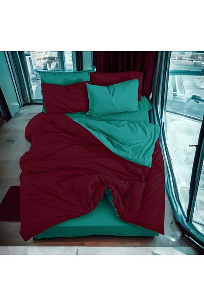 MAJESTE Double-Sided Use Combination/Ranforce Double Duvet Cover Set-4 Pillowcases-Burgundy/Mint