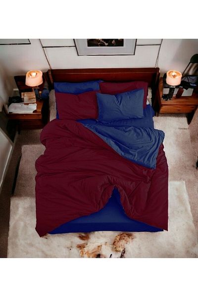 MAJESTE Double-Sided Use Combination/Ranforce Double Duvet Cover Set-4 Pillowcases-Burgundy/Navy Blue