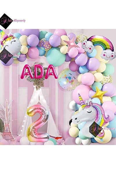 Bkmc 2 Years and 3 Letters Rainbow Concept Unicorn Themed Macarons Balloon Bi...