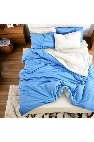MAJESTE Double-Sided Use Combination/Ranforce Double Duvet Cover Set-4 Pillowcases-Blue/Cream