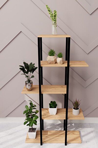 eportatif Dekoratif 5 Raflı Metal Çiçeklik Saksı Standı Saksılık Çam 1307