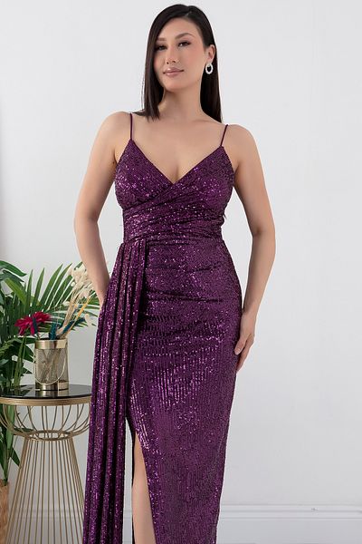 PULLIMM Rochie de seara cu paiete cu decolteu Kruvae - cu bretele 39868