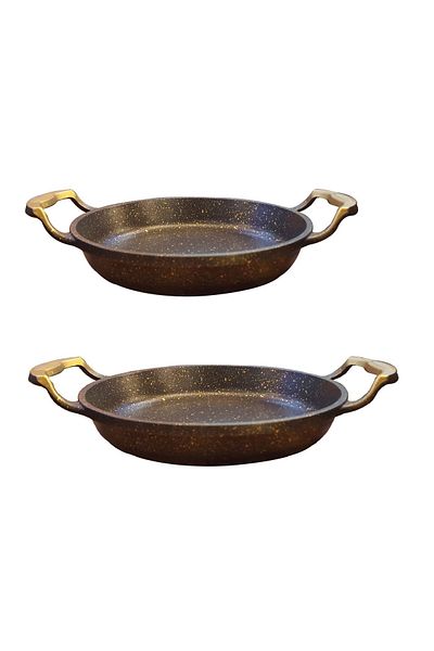 OMS 3248 Gold Cast Iron Granite Sahan Set - Double Coverless, 18-20cm