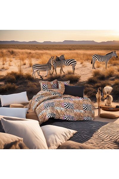 MAJESTE Leopard Zebra Pattern Black Bed Sheets with 4 Pillowcases Cotton Non-Iron Wrinkle-Resistant Double K Duvet Cover Set