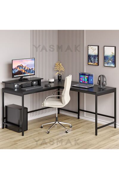 yasmak Siyah L Tipi Çalışma Oyun Masası 270s (DIŞTAN DIŞA 150X150 ÖLÇÜSÜNDE)