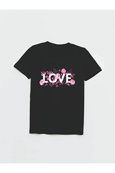 Cevval Дівчинка - Футболка з написом LOVE і принтом у вигляді троянд