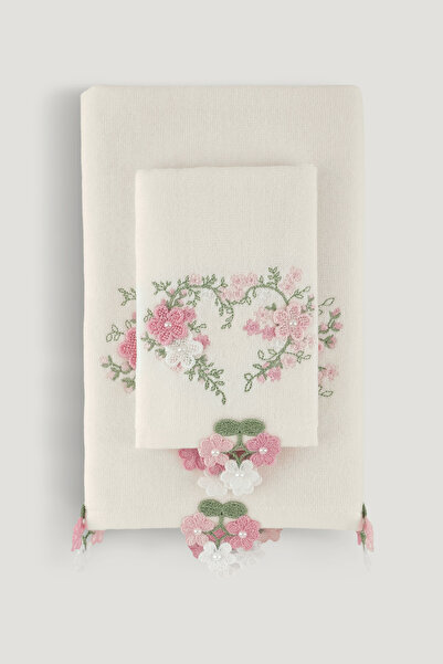 Arliva Home Yasemın Kadıfe Nakıslı Çeyız Havlusu Krem 30x50