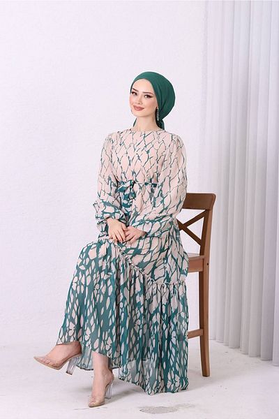 Neşeli Butik γυναικεία σιφόν φούστα με βολάν με στάμπα ισλαμικό φόρεμα