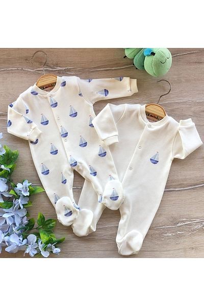 Renkli Puset Organic Cotton 2-Piece Baby Jumpsuit Set with Snap Fasteners and Booties