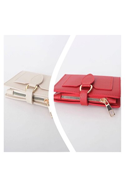 Everglow Jewelry محفظة نسائية بإبزيم وسحاب للإغلاق باللون البيج - مجموعة حمراء