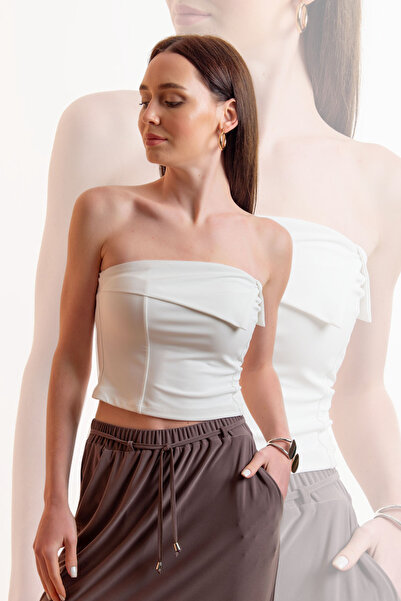 Laranor Στράπλες Μπλούζα Ecru - Λεπτομέρεια γιακά Princess