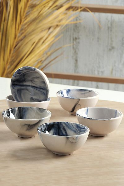 Znp Home Lissa 6 Piece Snack Bowl Set - Handmade, Sauce Bowl, Ceramic Breakfast Bowl and Porcelain Turkish Delight Bowl Set