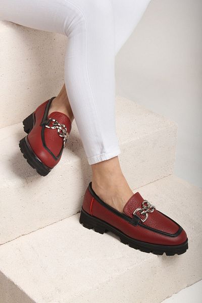 Gusse Women's Burgundy Genuine Leather Loafer Shoes